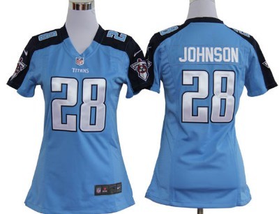 Nike Tennessee Titans #28 Chris Johnson Light Blue Game Womens Jersey