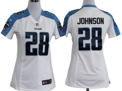 Nike Tennessee Titans #28 Chris Johnson White Game Womens Jersey