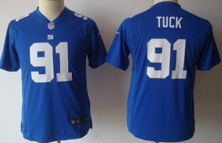 Nike New York Giants #91 Justin Tuck Blue Game Kids Jersey