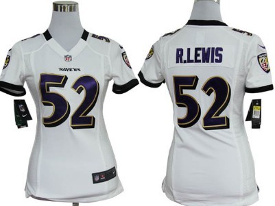 Nike Baltimore Ravens #52 Ray Lewis White Game Womens Jersey