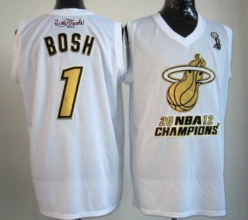 Miami Heat #1 Chris Bosh 2012 NBA Finals Champions White With Gold Jersey 