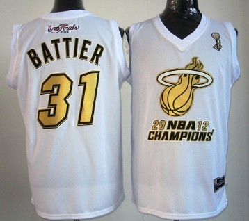 Miami Heat #31 Shane Battier 2012 NBA Finals Champions White With Gold Jersey 