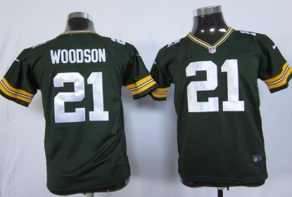 Nike Green Bay Packers #21 Charles Woodson Green Game Kids Jersey 