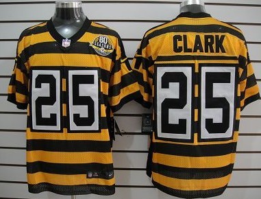 Nike Pittsburgh Steelers #25 Ryan Clark Yellow With Black Throwback 80TH Jersey 