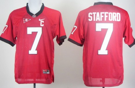 Georgia Bulldogs #7 Matthew Stafford Red C Patch Jersey