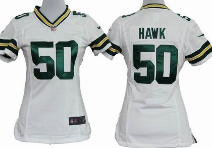 Nike Green Bay Packers #50 A.J. Hawk White Game Womens Jersey