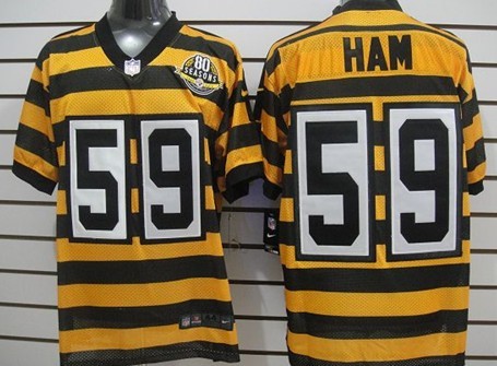 Nike Pittsburgh Steelers #59 Jack Ham Yellow With Black Throwback 80TH Jersey 