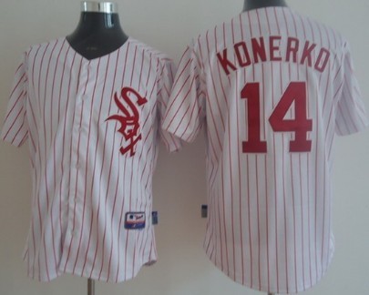 Chicago White Sox #14 Paul Konerko White With Red Pinstripe Jersey 