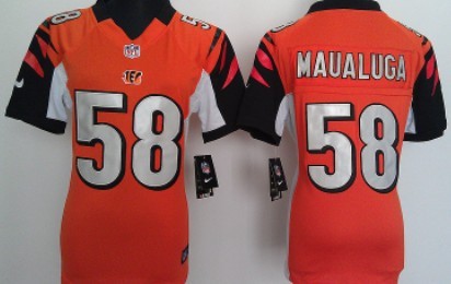 Nike Cincinnati Bengals #58 Rey Maualuga Orange Game Womens Jersey