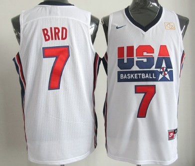 1992 Olympics Team USA #7 Larry Bird White Swingman Jersey 