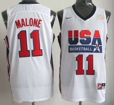 1992 Olympics Team USA #11 Karl Malone White Swingman Jersey 