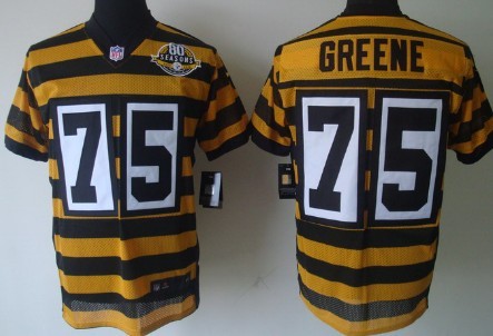 Nike Pittsburgh Steelers #75 Joe Greene Yellow With Black Throwback 80TH Jersey 