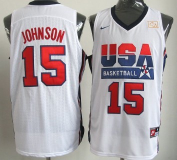 1992 Olympics Team USA #15 Magic Johnson White Swingman Jersey 