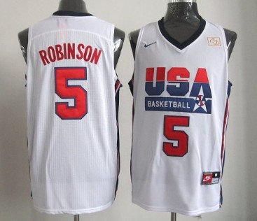 1992 Olympics Team USA #5 David Robinson White Swingman Jersey 