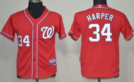 Washington Nationals #34 Bryce Harper Red Kids Jersey