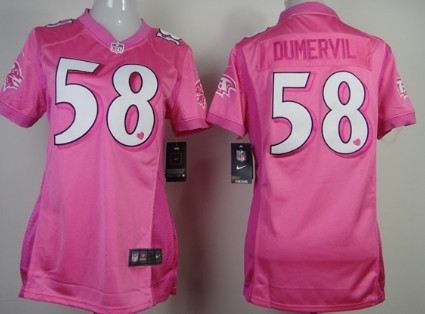 Nike Baltimore Ravens #58 Elvis Dumervil Pink Love Womens Jersey