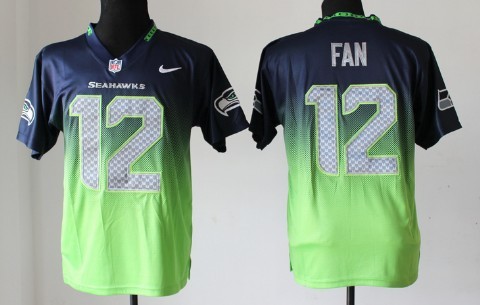 Nike Seattle Seahawks #12 Fan Navy Blue/Green Fadeaway Elite Jersey