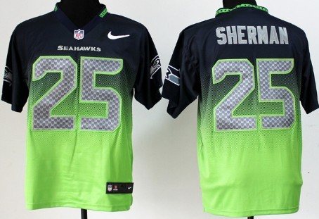 Nike Seattle Seahawks #25 Richard Sherman Navy Blue/Green Fadeaway Elite Jersey 