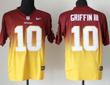 Nike Washington Redskins #10 Robert Griffin III Red/Gold Fadeaway Elite Jersey 