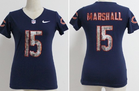 Nike Chicago Bears #15 Brandon Marshall Handwork Sequin Lettering Fashion Blue Womens Jersey