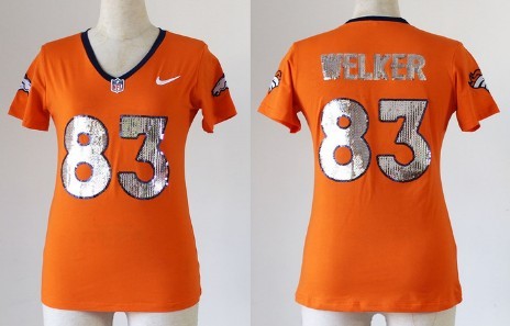 Nike Denver Broncos #83 Wes Welker Handwork Sequin Lettering Fashion Orange Womens Jersey