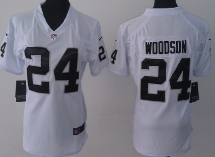 Nike Oakland Raiders #24 Charles Woodson White Game Womens Jersey