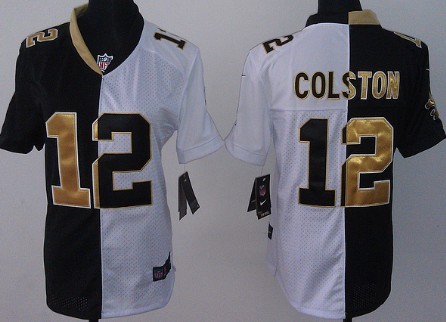 Nike New Orleans Saints #12 Marques Colston Black/White Two Tone Womens Jersey 