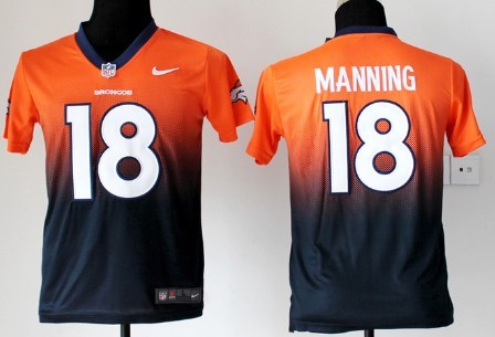 Nike Denver Broncos #18 Peyton Manning Orange/Blue Fadeaway Kids Jersey 