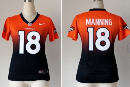 Nike Denver Broncos #18 Peyton Manning Orange/Blue Fadeaway Womens Jersey 