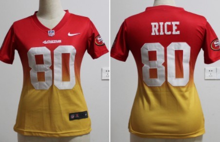 Nike San Francisco 49ers #80 Jerry Rice Red/Gold Fadeaway Womens Jersey