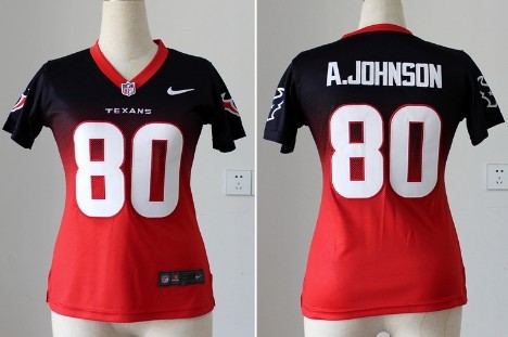 Nike Houston Texans #80 Andre Johnson Blue/Red Fadeaway Womens Jersey 