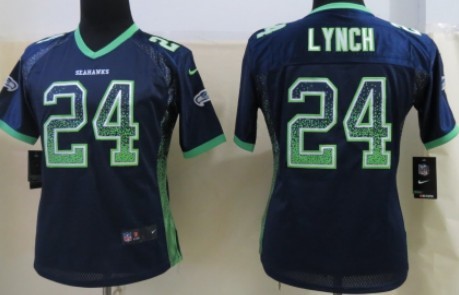 Nike Seattle Seahawks #24 Marshawn Lynch Drift Fashion Blue Womens Jersey 