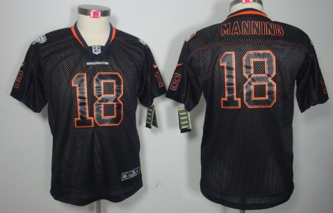 Nike Denver Broncos #18 Peyton Manning Lights Out Black Kids Jersey 