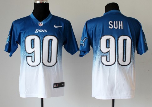 Nike Detroit Lions #90 Ndamukong Suh Light Blue/White Fadeaway Elite Jersey