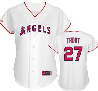 LA Angels of Anaheim #27 Mike Trout White With Red Womens Jersey