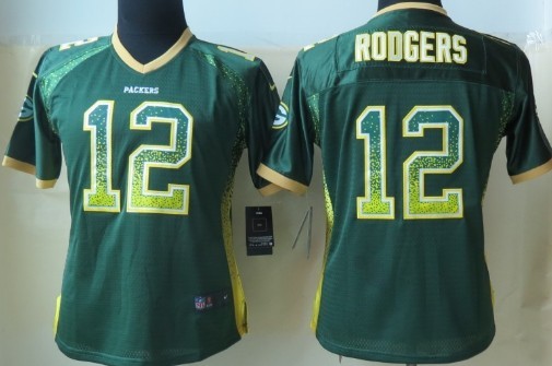 Nike Green Bay Packers #12 Aaron Rodgers Drift Fashion Green Womens Jersey 