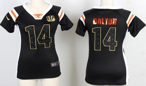 Nike Cincinnati Bengals #14 Andy Dalton Drilling Sequins Black Womens Jersey