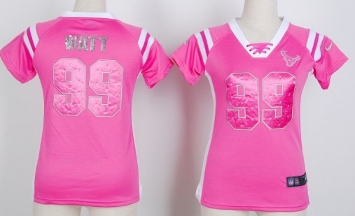 Nike Houston Texans #99 J.J. Watt Drilling Sequins Pink Womens Jersey