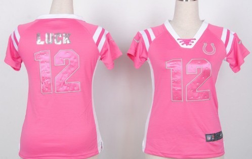 Nike Indianapolis Colts #12 Andrew Luck Drilling Sequins Pink Womens Jersey