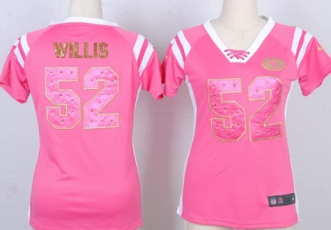 Nike San Francisco 49ers #52 Patrick Willis Drilling Sequins Pink Womens Jersey