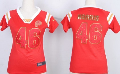 Nike Washington Redskins #46 Alfred Morris Drilling Sequins Red Womens Jersey