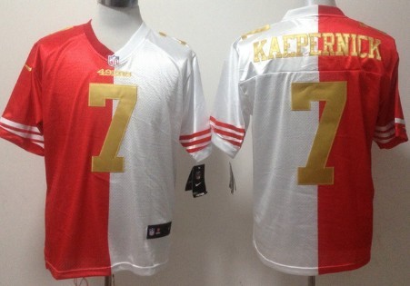 Nike San Francisco 49ers #7 Colin Kaepernick Red/White With Gold Two Tone Elite Jersey