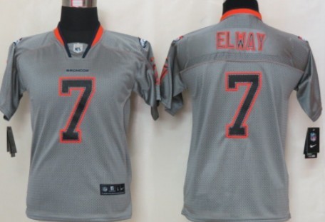 Nike Denver Broncos #7 John Elway Lights Out Gray Kids Jersey 