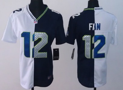 Nike Seattle Seahawks #12 Fan White/Navy Blue Two Tone Womens Jersey 