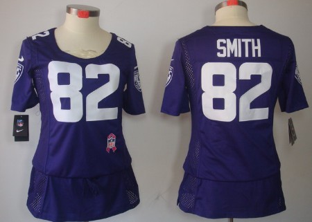 Nike Baltimore Ravens #82 Torrey Smith Breast Cancer Awareness Purple Womens Jersey 