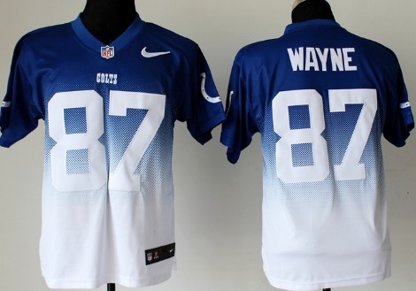 Nike Indianapolis Colts #87 Reggie Wayne Blue/White Fadeaway Elite Jersey 