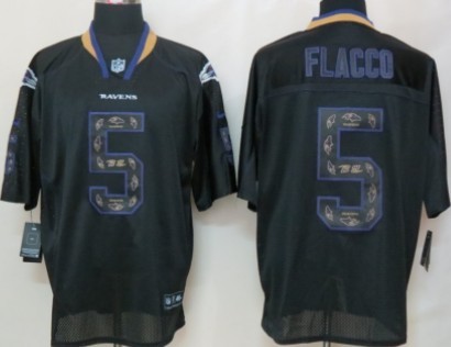 Nike Baltimore Ravens #5 Joe Flacco Lights Out Black Ornamented Elite Jersey 