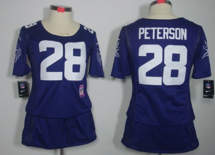 Nike Minnesota Vikings #28 Adrian Peterson Breast Cancer Awareness Purple Womens Jersey 