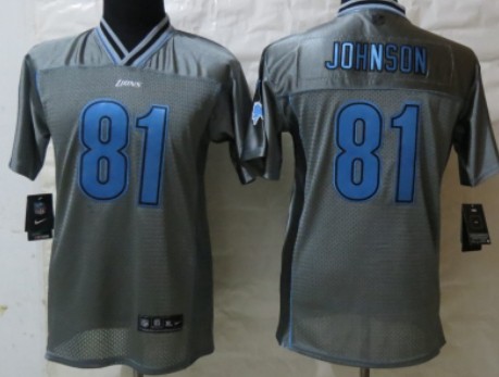 Nike Detroit Lions #81 Calvin Johnson 2013 Gray Vapor Kids Jersey