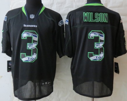 Nike Seattle Seahawks #3 Russell Wilson Lights Out Black Ornamented Elite Jersey 